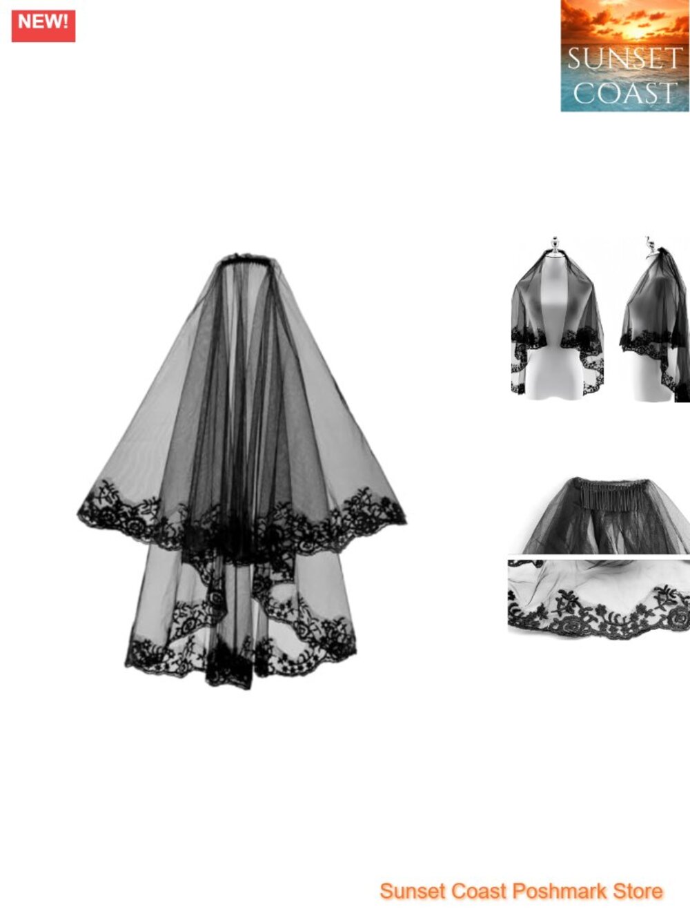 Double Layer Black Lace Tulle Veil Gothic Bridal Costume Headpiece